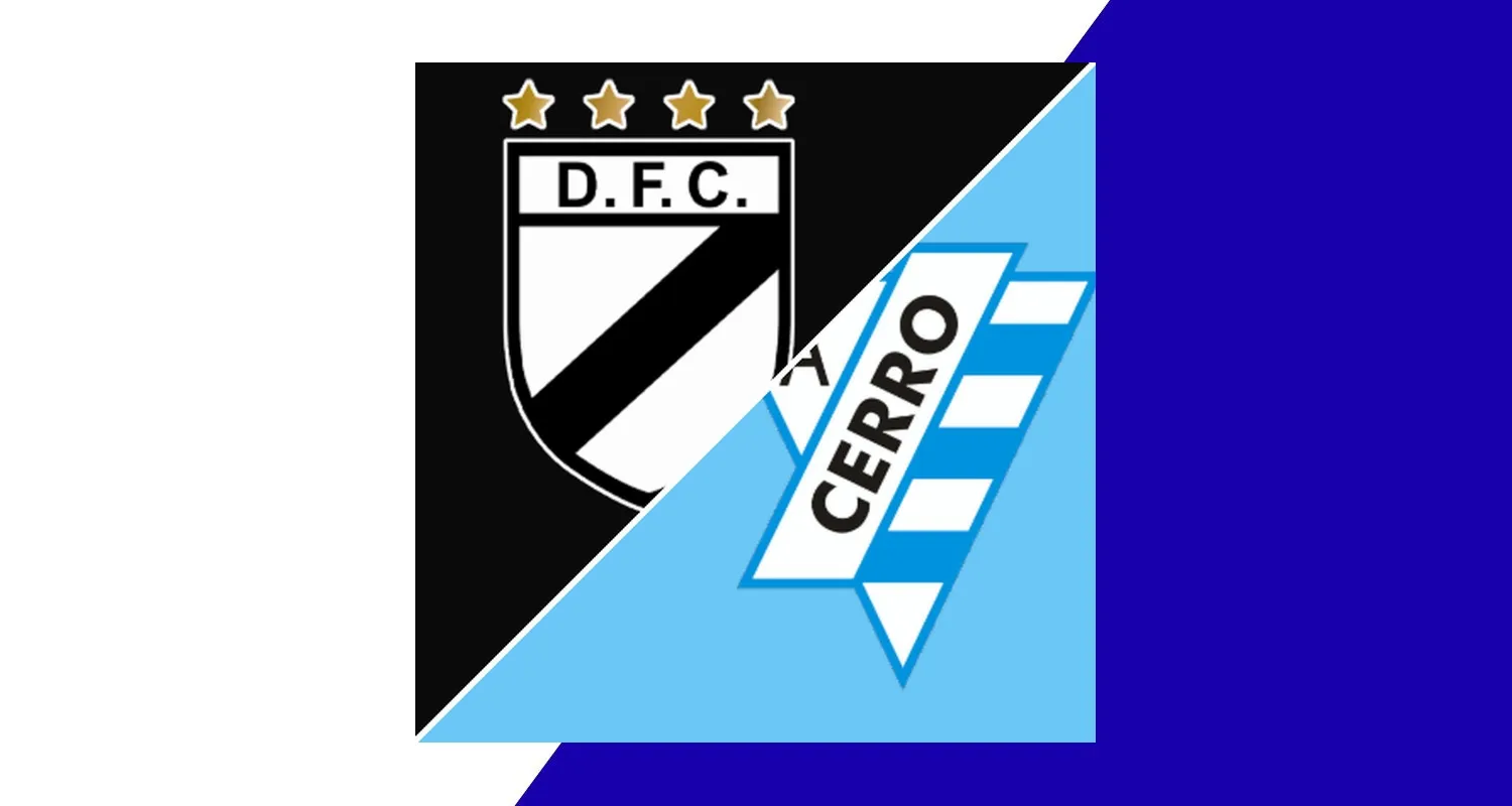 Danubio vs Cerro match preview graphic showing team logos and stadium details.