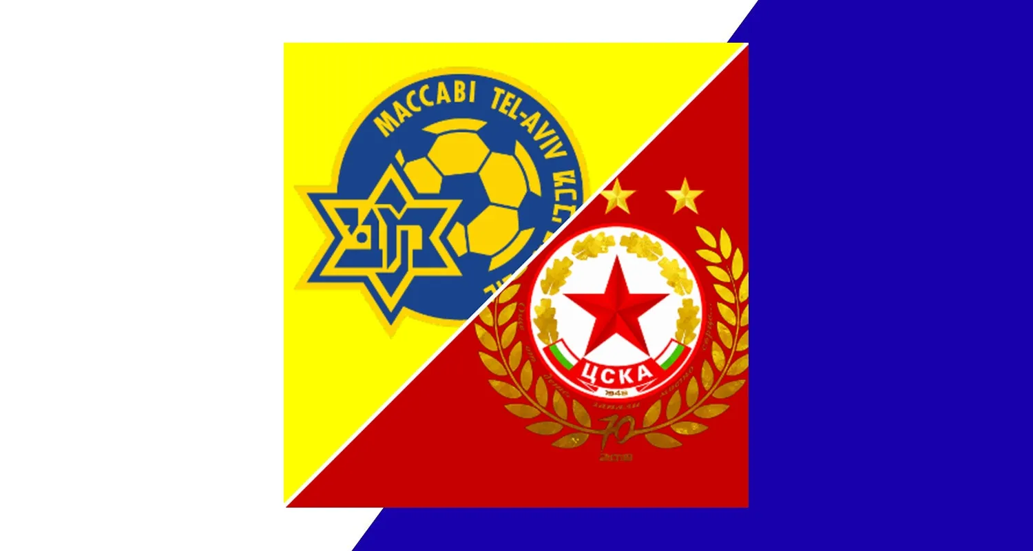Maccabi Tel-Aviv and CSKA Sofia players contesting for the ball during the Europa League qualifying match.