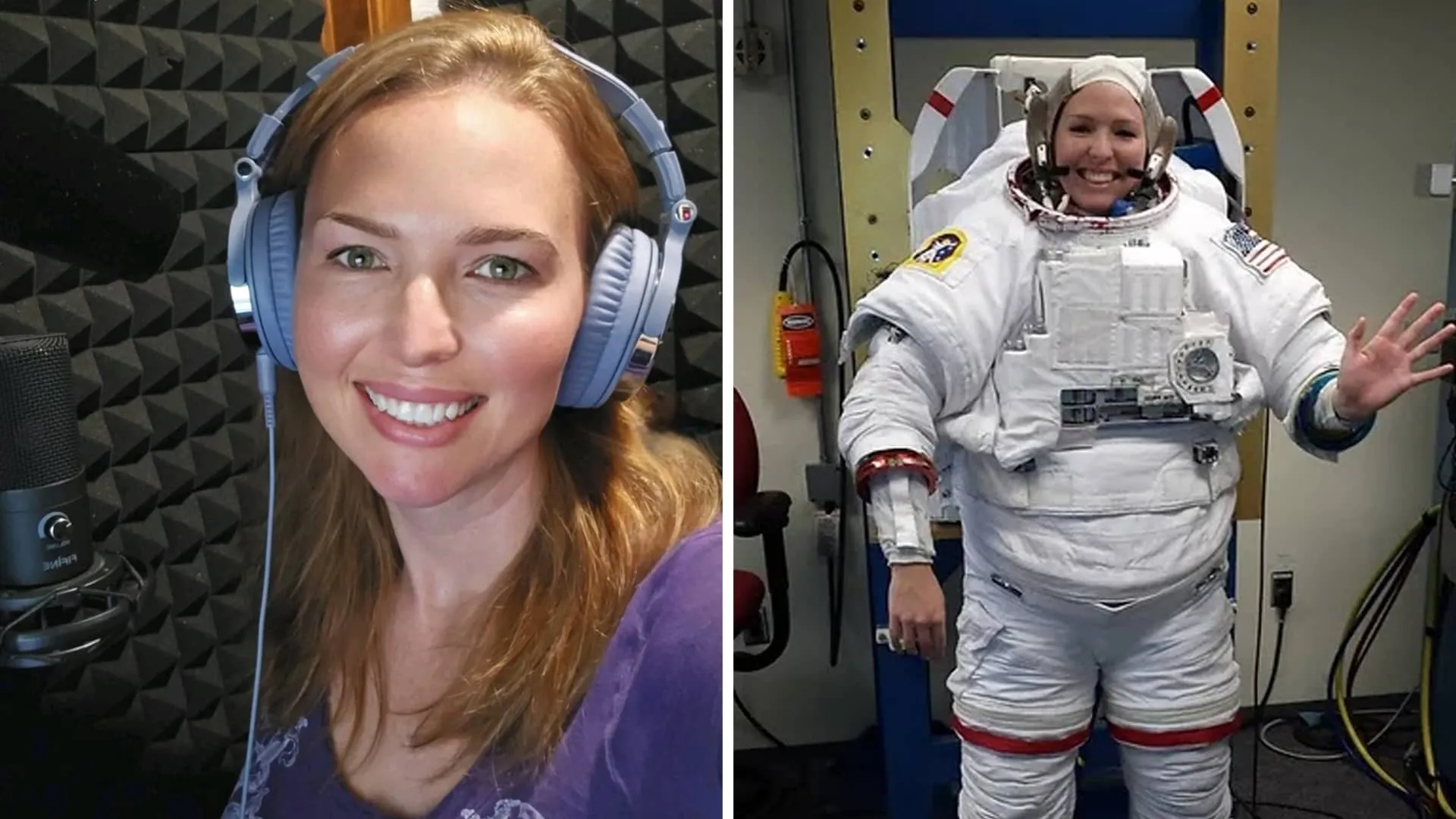 NASA engineer recording voiceover in home closet studio